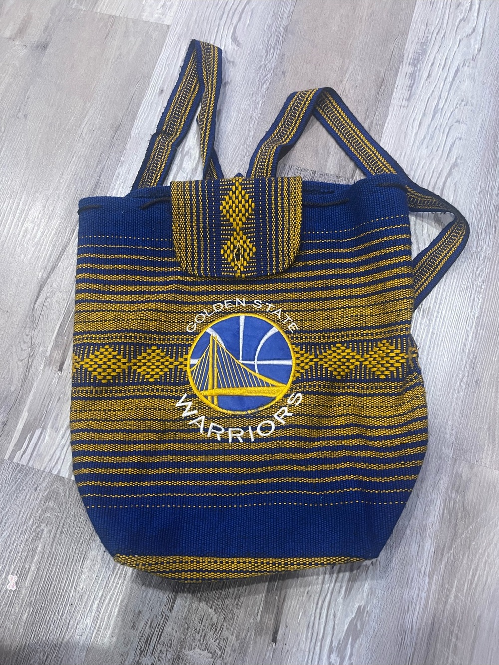 & Other Stories Blue and Yellow Woven Golden State Warriors Backpack Tote